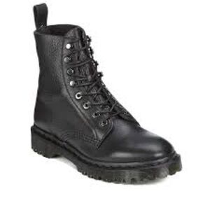 DR. MARTENS HADLEY ALL BLACK 8-Tie PEBBLED LEATHER BOOTS Men’s NWOB